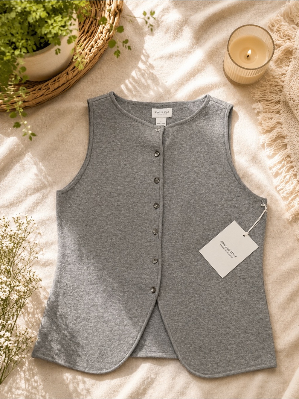 Song of Style Gray Button-Front Sleeveless Top